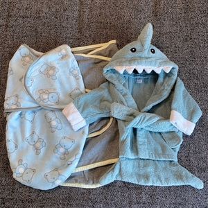 Baby Shark Bath Robe & two swaddle blankets